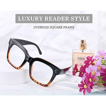 FEISEDY Women Men Blue Light Blocking Glasses Frame Oversized Designer Luxury Square Eyewear B2695(Black Gradient Leopard)