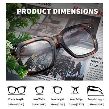 FEISEDY Women Men Blue Light Blocking Glasses Frame Oversized Designer Luxury Square Eyewear B2695(Black Gradient Leopard)