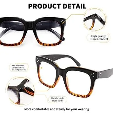 FEISEDY Women Men Blue Light Blocking Glasses Frame Oversized Designer Luxury Square Eyewear B2695(Black Gradient Leopard)