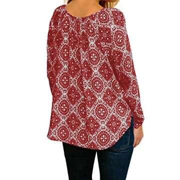 MIHOLL Women's Bohemian Style Printed Flowy Tops Loose Blouse Shirts (Medium, Red)