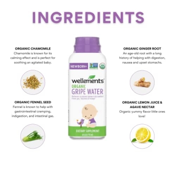Wellements Organic Gripe Water for Baby Gas Relief 4 Fl Oz