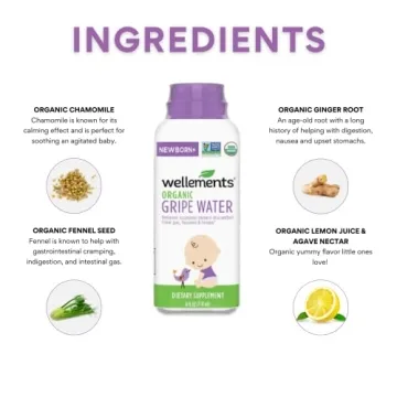 Wellements Organic Gripe Water for Baby Gas Relief 4 Fl Oz