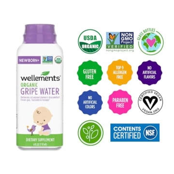 Wellements Organic Gripe Water for Baby Gas Relief 4 Fl Oz