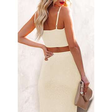 Womens Sleeveless Cami Crop Top Side Split Bodycon Midi Skirt Sets Knit 2 Piece Dress Apricot S