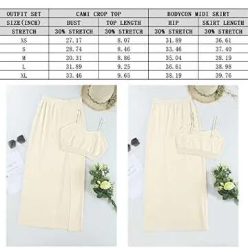 Womens Sleeveless Cami Crop Top Side Split Bodycon Midi Skirt Sets Knit 2 Piece Dress Apricot S