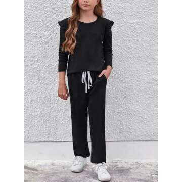 DOKOTOO KIDS Girl's Fashion Pants Set with Ruffled Top & Drawstring Pants