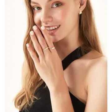 TIGRADE 1.5mm Eternity Ring 14k Gold Plated Stacking Ring Baguette Cubic Zirconia Petite Wedding Band for Women Size 3-12, Gold, Size 7