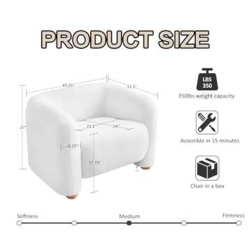 Elevyoliv Mid Century Modern Living Room Accent Chair - Oversized Cozy Boucle Armchair in Beige