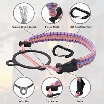 NATURE PIONEOR Insulated Water Bottles with Paracord Handle - 32 oz Vacuum Sports Wide Mouth Water Bottle with 3 Lids, Leak Proof Stainless Steel Keeps Hot and Cold