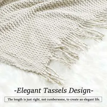Blagic Grey and White Knit Throw Blanket with Tassel| Home Decor Blanket| Holiday Throw| Wrap Shawl Scarf, Lightweight Soft Cozy Warm Fluffy, Wheat Textured, 50" W x 60" L