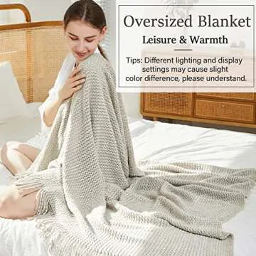 Blagic Grey and White Knit Throw Blanket with Tassel| Home Decor Blanket| Holiday Throw| Wrap Shawl Scarf, Lightweight Soft Cozy Warm Fluffy, Wheat Textured, 50" W x 60" L