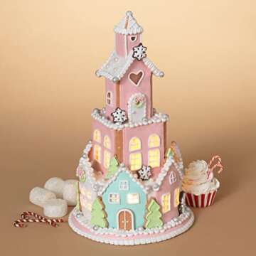 One Holiday Way 13.5-Inch LED Light Up Pastel Artificial Faux Gingerbread House Candy Castle – Dec...