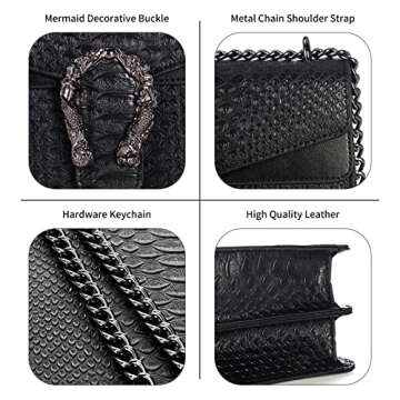 Leather Shoulder Bag Chain Purse for Women - Fashion Crossbody Bags Vintage Snake Print Underarm Bag Square Satchel Clutch Handbag（Black）