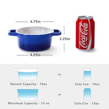 Lareina Mini Cocotte - 12oz Ceramic Casserole Dishes - Kitchen Casserole Sets With Handles And Lid - Small Baking Ramekins - Oven, Microwave & Dishwasher Safe - Set of 4 - Blue