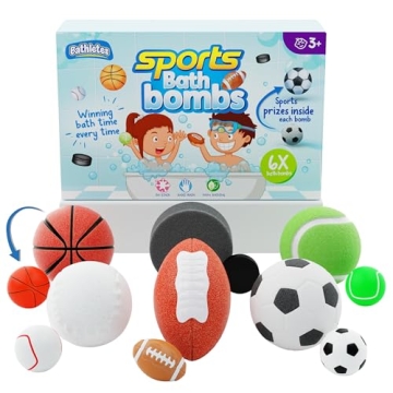Bathletes 6pc Sporty Kids Bath Bombs with Surprise Inside - Girls & Boys Bath Toys w/ 6 Sports Prize...