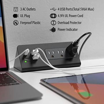 Nightstand Edge Mount Power Strip with USB-C Ports and Surge Protector