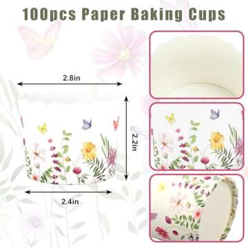 JarThenaAMCS 100Pcs Colorful Wildflower Baking Cups for Events