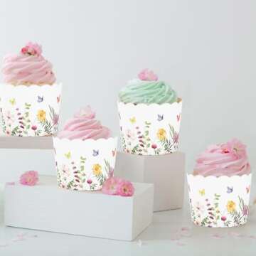Colorful Spring Wildflower Baking Cups for Cupcakes