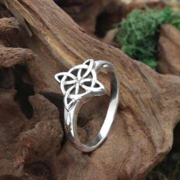 Moonlight Mysteries Sterling Silver Celtic Quaternary Wiccan Witches Knot Ring Size 10