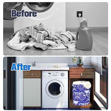 Blue White Porcelain Laundry Basket Chinoiserie Foldable Oxford Cloth Funny Tote Bag Laundry Hamper Clothes Storage Bucket Organizer For Bathroom/Laundry Storage/Bedroom17.7x13.7 Inch