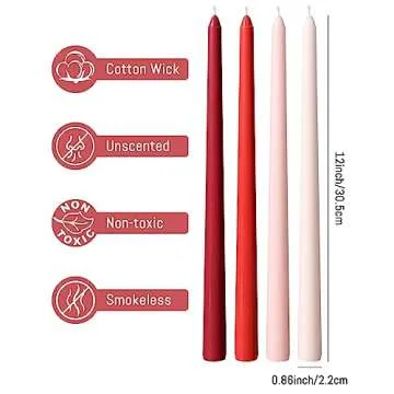 Viyffo 12 Inch Red Taper Candles Set of 4 Unscented Smokeless Long Tall Tapered Candles for Candlesticks Sticks Wedding Home Decor Dinner