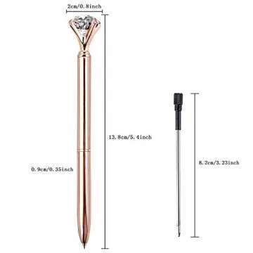 ZZTX 3PCS Big Crystal Diamond Ballpoint Pen Bling Metal Ballpoint Pen Office Supplies, Rose Gold/White With Rose Polka Dots/Rose Gold With White Polka Dots, Includes 3 Pen Refills