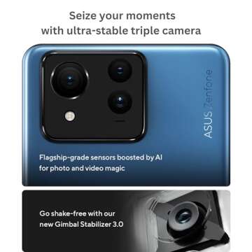 ASUS Zenfone 11 Ultra AI Smartphone, Android Unlocked, 12GB+256GB, US Version, 6.78” , 26-Hour Battery with 5500mAh, Stabilized Triple Camera, 5G Dual SIM, Skyline Blue (Renewed)