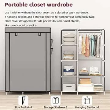 Calmootey Closet Organizer: 6 Shelves & Clothes Rod