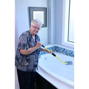 THE SIMPLE SCRUB Tile + Shower Scrubbing Mop Brush | Clean Bathroom, Kitchen, Hard to Reach Places | Ergonomic Handle + Interchangeable, Reusable Heads | Handle + 1 White Cleaning Pad