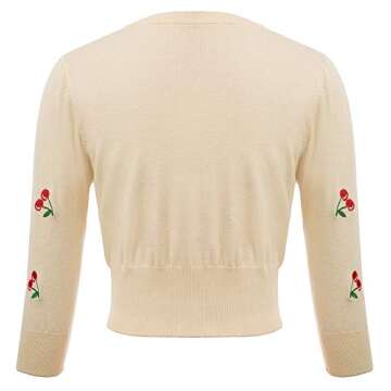 Belle Poque Women's 3/4 Sleeve V-Neck Button Down Cherries Embroidery Cropped Cardigan Sweater Coat ...