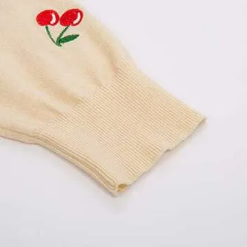 Belle Poque Women's 3/4 Sleeve V-Neck Button Down Cherries Embroidery Cropped Cardigan Sweater Coat Apricot S