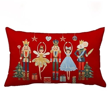 Christmas Pillow Covers 12x20 Inch Red Nutcracker Christmas Decor Winter Holiday Party Cushion Case ...