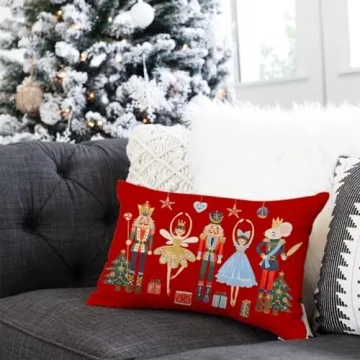 Christmas Pillow Covers 12x20 Inch Red Nutcracker Christmas Decor Winter Holiday Party Cushion Case Decoration for Sofa Couch
