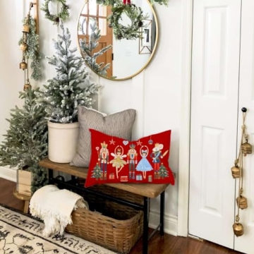 Christmas Pillow Covers 12x20 Inch Red Nutcracker Christmas Decor Winter Holiday Party Cushion Case Decoration for Sofa Couch