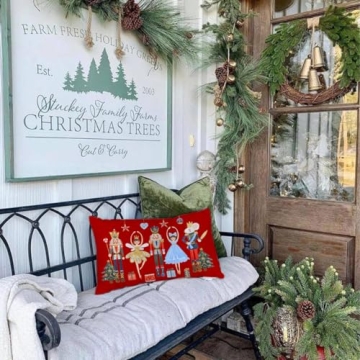 Christmas Pillow Covers 12x20 Inch Red Nutcracker Christmas Decor Winter Holiday Party Cushion Case Decoration for Sofa Couch