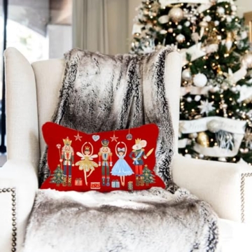 Christmas Pillow Covers 12x20 Inch Red Nutcracker Christmas Decor Winter Holiday Party Cushion Case Decoration for Sofa Couch