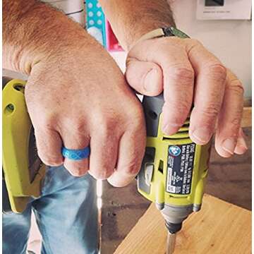 KUSI Silicone Wedding Ring Band for Men Committed to Active Lifestyle, Infinity Bands, Rubber, Comfort Fit, Black, Glow in The Dark and More, Singles and 4 Pack Sets (10, Blue Glow in the Dark)