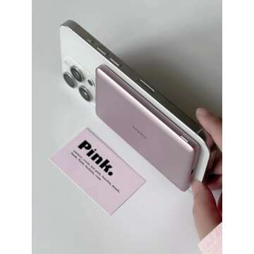 TORRAS MiniMag Power Bank, Ultra Slim 5,000mAh Wireless Portable Charger with USB-C Cable, Fast Charging Magnetic Battery Pack, Magsafe-Compatible for iPhone 16/15/14/13/12, Azalea Pink