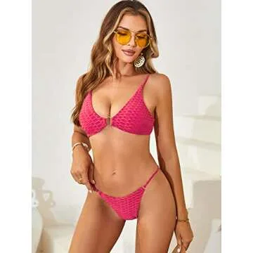 ZAFUL Women's O Ring Bikini Set Cheeky Swimwear Sexy String Swimsuits Two Piece Bathing Suit