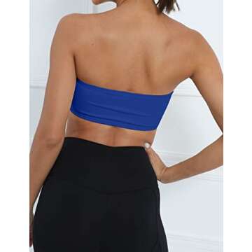 MISSACTIVER Women's Padded Strapless Bandeau Sport Bra Solid Sleeveless Wireless Support Bralette Crop Tube Top Yoga Fitness Dark Blue