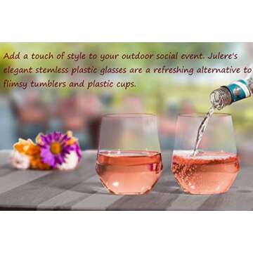 Julere Stemless Plastic Wine Glasses - 36 Piece Set Unbreakable Wine Glasses - 12 oz Crystal Clear D...
