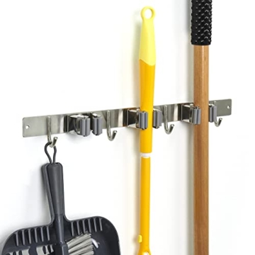 Broom Bar by Wrap-It Storage - Broom Holders with Hooks - Mop and Broom Holder Wall Mount for Storag...