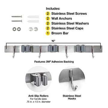 Broom Bar by Wrap-It Storage - Durable Wall Mounted Organizer