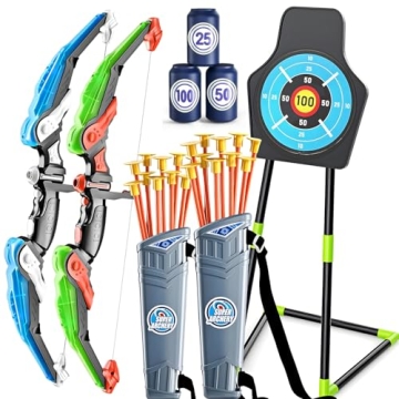 EagleStone 2 Pack Kids Bow and Arrow Set - LED Light Toys for Active Outdoor Play