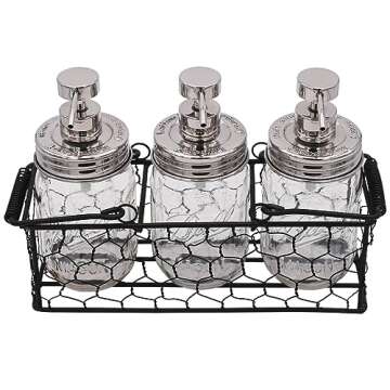 Mason Jar Lifestyle Caddy for 3 Pint Mason Jars in Chicken Wire with Wire Wrapped Handles