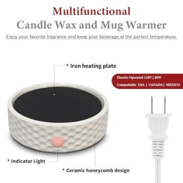 Electric Large Candle Warmer Plate - Ceramic Candle Wax Warmers for Jar Candles, Coffee Mug Warmer, ...