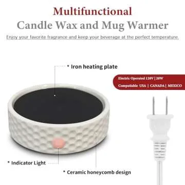 Electric Large Candle Warmer Plate - Ceramic Candle Wax Warmers for Jar Candles, Coffee Mug Warmer, ...