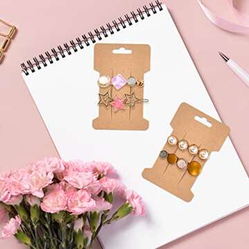 Mototo 200 PCS Hair Clip Bow Display Cards Hair Barrettes Jewelry Display Holder Rectangle Paper Cardboard for Hair Accessories Display and Organizing, 4 x 2-1/2 Inches (Brown)