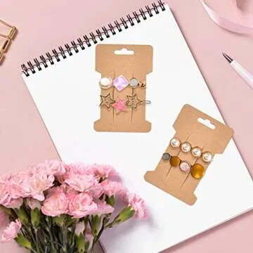 Mototo 200 PCS Hair Clip Bow Display Cards Hair Barrettes Jewelry Display Holder Rectangle Paper Cardboard for Hair Accessories Display and Organizing, 4 x 2-1/2 Inches (Brown)