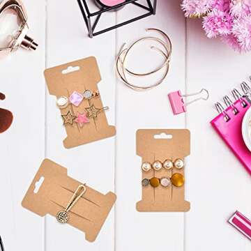 Mototo 200 PCS Hair Clip Bow Display Cards Hair Barrettes Jewelry Display Holder Rectangle Paper Cardboard for Hair Accessories Display and Organizing, 4 x 2-1/2 Inches (Brown)